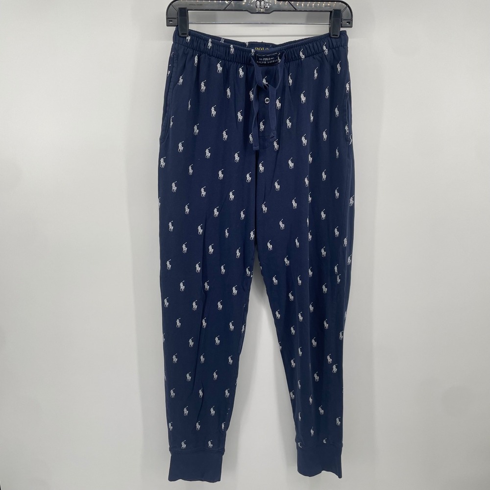 Polo Ralph Lauren Joggers Mens Small Navy All Over Pony Print Sleepwear Pajamas‎